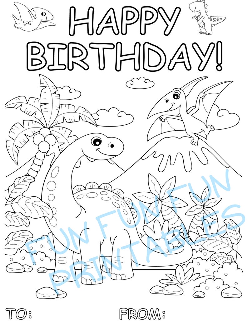 Dinosaurs: Kids Happy Birthday Card Coloring Sheet Printable - Etsy