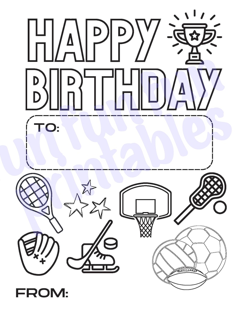 SPORTS: Kids Happy Birthday Card Coloring Sheet Printable - Etsy