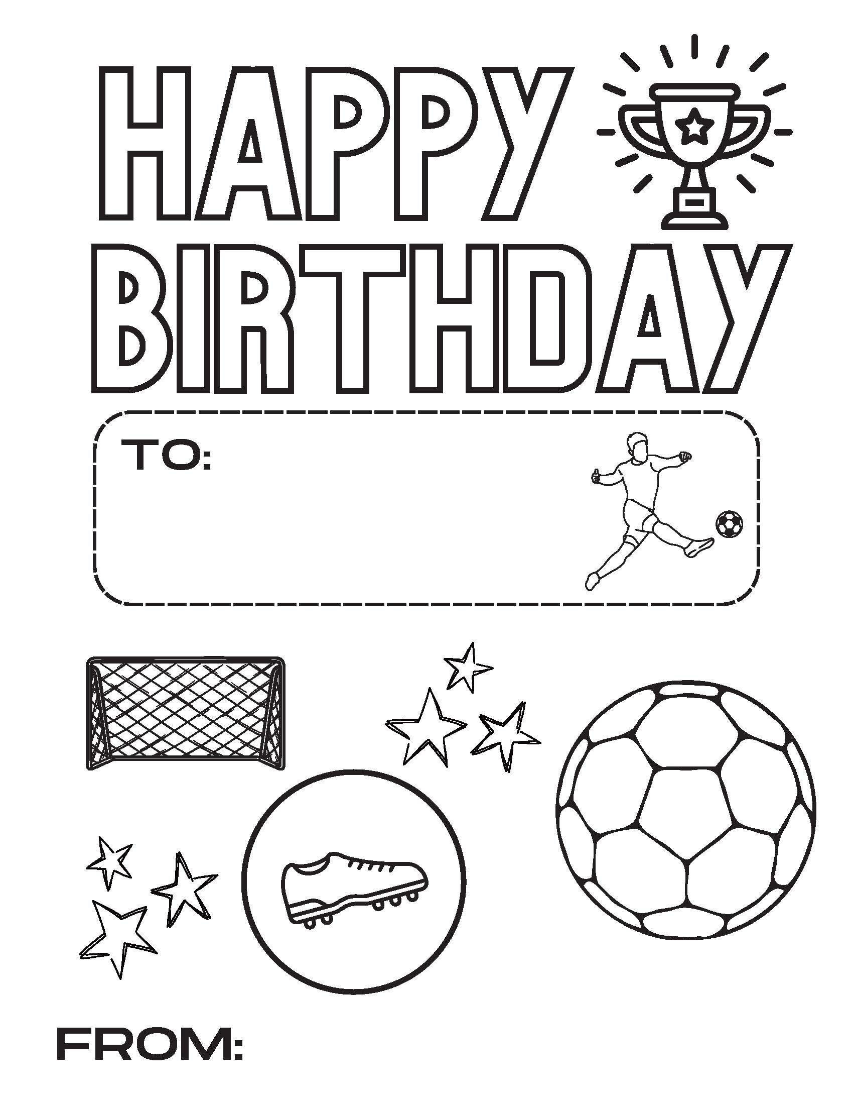 SOCCER: Kids Happy Birthday Card Coloring Sheet - Etsy