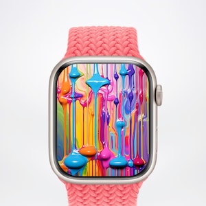 3D-Farbe tropfende Apple-Uhr-Tapete, bunter Smartwatch-Hintergrund, Kunstliebhaber-Uhr-Gesicht seidiger Sommer Vibe Ästhetik NUR digital