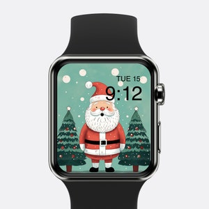 Retro Santa Apple Watch Weihnachten Ziffernblatt Festliche Uhr Bildschirmschoner Schnee Baum Ästhetisch Lustige Ziffernblatt Digital ONLY