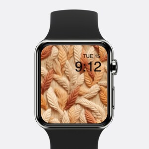 Knit Fall Leaves Apple Watch Wallpaper Fall Smartwatch Background Autumn Watch Face Fall Embroidered Wallpaper Beige Aesthetic Digital ONLY