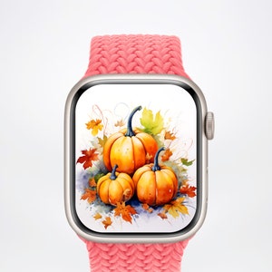 Fall Pumpkin Apple Watch Wallpaper Autumn Watch Face Pumpkin Halloween Flower Leaf Aesthetics Digital ONLY