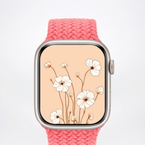 Floral Apple Watch Wallpaper Line Art Watch Face Minimal Watch Screensaver Elegant Watch Background Beige Flower Aesthetics Digital ONLY