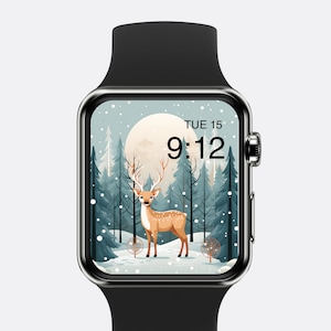 Reindeer Christmas Apple Watch Wallpaper Winter Watch Background Snow Xmas Watch Face Cute Festive Christmas Tree Aesthetic Digital ONLY