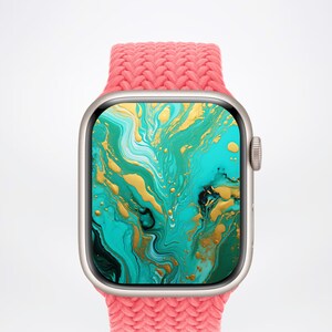 3D Teal Gold Apple Watch Wallpaper, Gold Glitter Smartwatch Hintergrund, Gold Grünes Zifferblatt Seidige Sommer Vibe Ästhetik Digital NUR