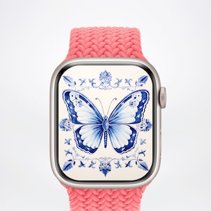 Butterfly Apple Watch Minimalistic Watch Face Blue Watch Wallpaper Artistic Watch Background Watercolor Butterfly Aesthetics Digital ONLY