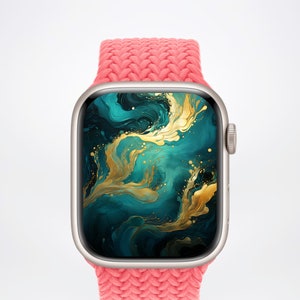 3D Teal Gold Apple Watch Wallpaper, Gold Glitter Smartwatch Hintergrund, Gold Grünes Zifferblatt Seidige Sommer Vibe Ästhetik Digital NUR