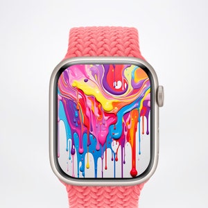 3D Farbe tropfende Apple Watch Wallpaper, Bunter Smartwatch Hintergrund, Art Lover Watch Face Seidige Sommer Vibe Ästhetik Digital NUR