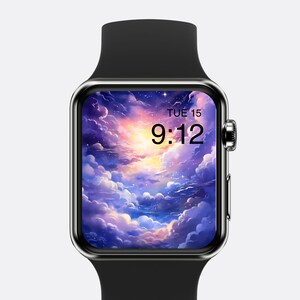 Pastel Cloud Apple Watch Wallpaper Fluffy Clouds Watch Face Background Night Watch Screensaver Purple Aesthetics Background Digital ONLY