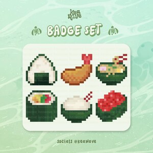 BADGES • sushi badges • 6 cute sushi sub/bit badges • rice, tempura, food, kawaii, kick, discord, youtube, twitch, stream • keawave