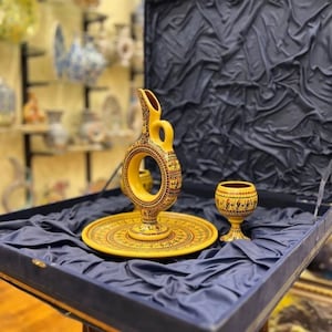 Handmade Hittite Wine Set, Hand painted Ancient Hittite craftsmanship and Iznik ceramic artistry,  Impeccable quality of craftsmanship