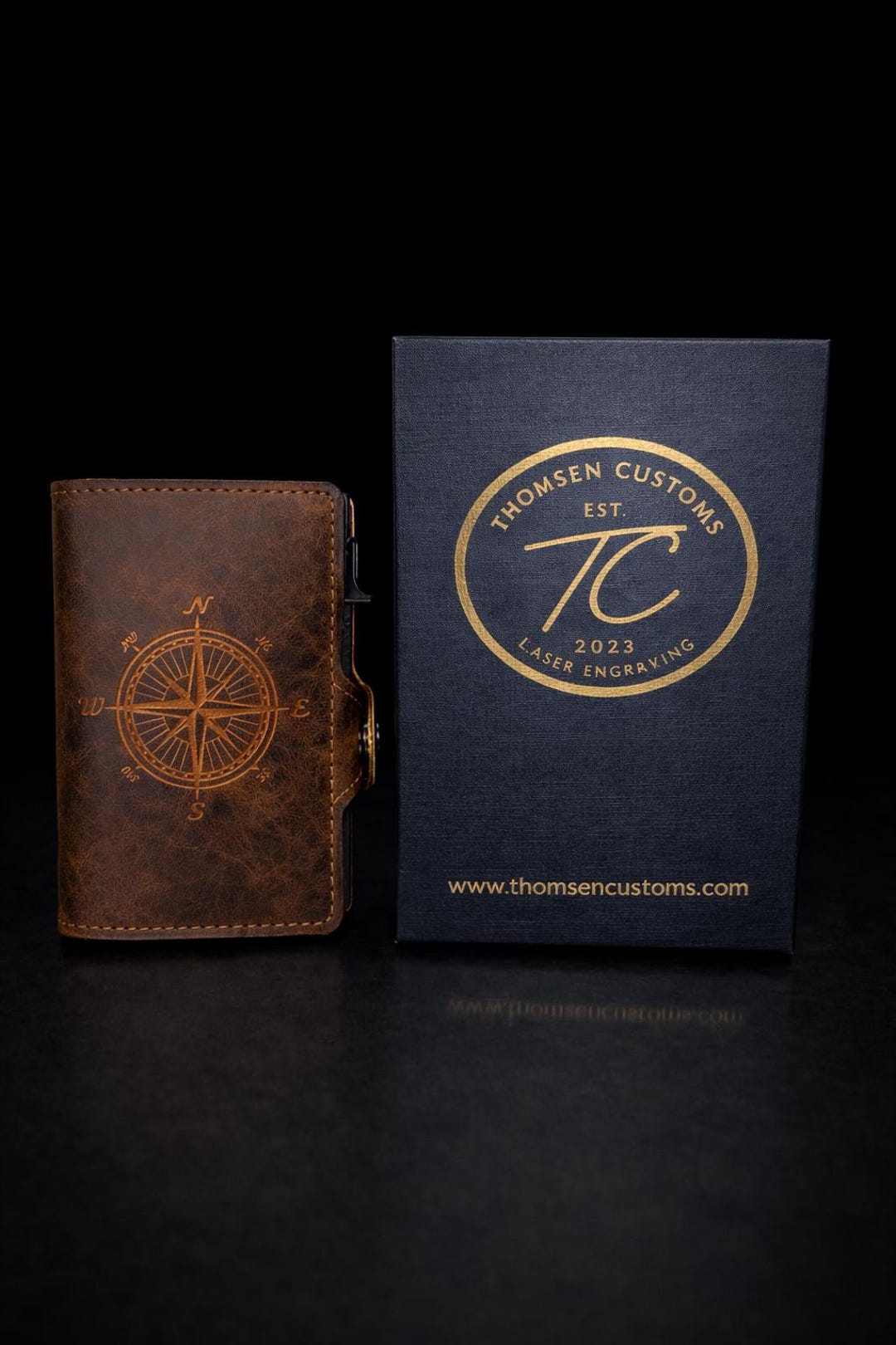 Rose Compass Brown Leather Pop up Wallet | RFID Wallet | Personalized ...