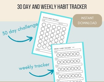 Habit Tracker Printable 30 Day and Weekly, 30 Day Challenge Printable, Habit Tracker Incentive Printable