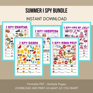 Summer I Spy Activity Bundle, Camping 4th of July Vacation Road Trip Beach I Spy Activity Bundle Printable