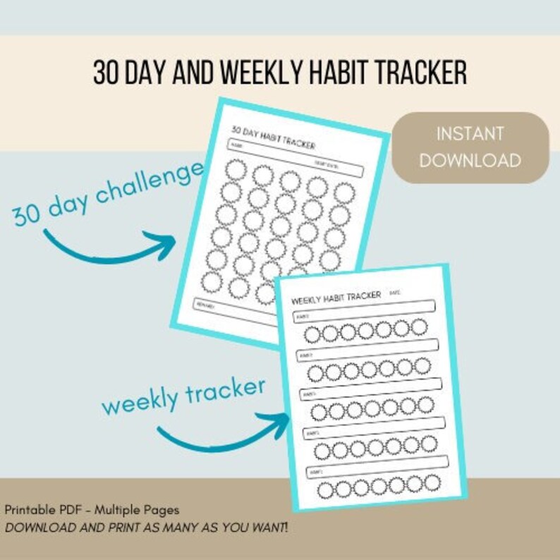Habit Tracker Printable 30 Day and Weekly, 30 Day Challenge Printable ...
