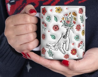 Personalized Mother and Child Mug - Hand-in-Hand Custom Design Gift for Mom Gramdma