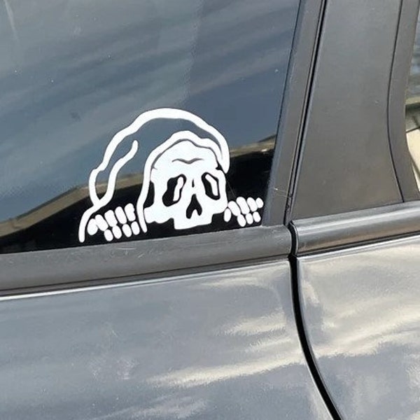 Car Stickers - Car Decals - Vinyl Decals - Halloween - Grim Reaper Lurking - Spooky Stickers - Skeleton Peeker