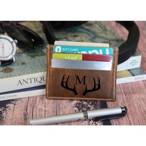 Regalo de cumpleaños personalizado, billetera de bolsillo frontal delgada, billetera minimalista para hombres, titular de tarjeta de visita, billetera personalizada, billetera de cuero grabada