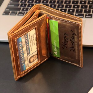 Regalo personalizado del Día del Padre, billetera de cuero personalizada para él, billetera de cuero grabada, regalo para esposo, novio, papá