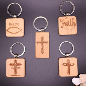 Customized Religious Christian Wooden Keychain Cross, Engraved ...