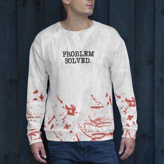 T-shirt Halloween Femme 'Problème Résolu' - Motif Sanglant Zombie Vampire, Manches Courtes, Col Rond Ou V