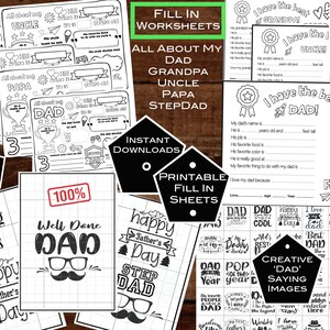 Activité avec carte pour papa à colorier Imprimable tout sur papa, beau-père, papa, grand-père oncle téléchargement immédiat activité papa pour enfants « Remplissez le blanc »