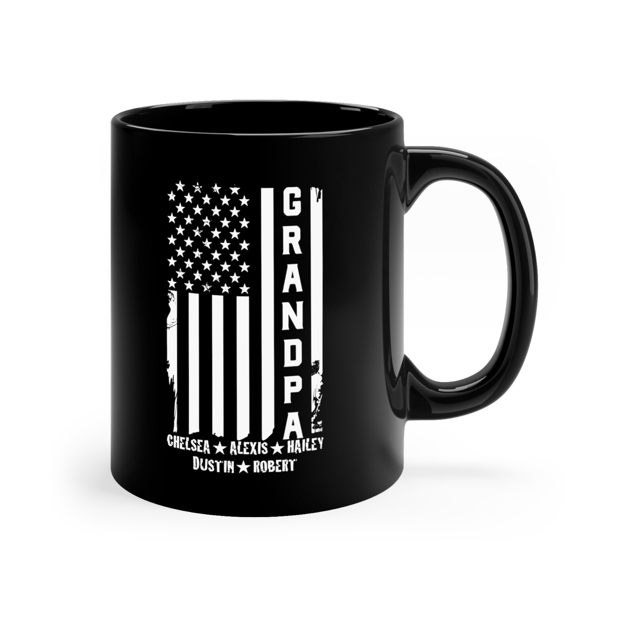 Grandpa Veteran Cup Fathers Day US Flag Black Mug Patriotic Dad Gift ...