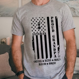 Veteran Grandpa Shirt Jersey Short Sleeve T-Shirt Red & Blue USA Flag Day Shirt Christmas Gift for Air Force Navy Marine Army