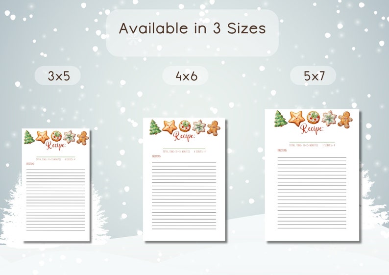 Christmas Cookies Recipe Card Template 4x6 3x5 5x7 Vertical Printable ...