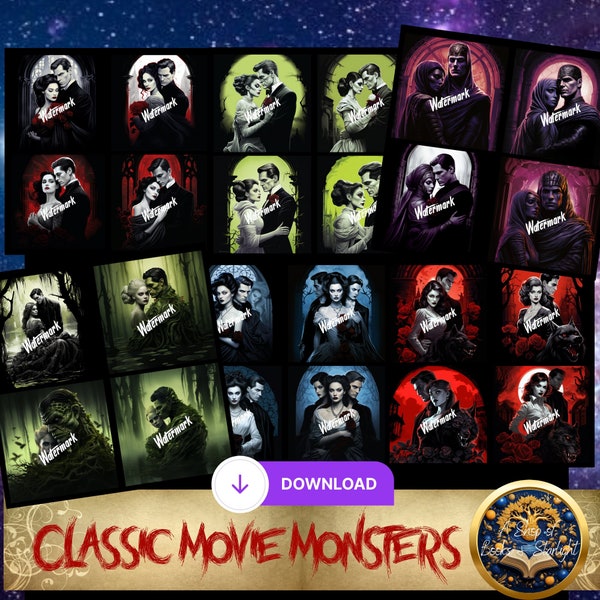 Classic Movie Monster Instant Download Dracula Frankenstein Werewolf Mummy Swamp Thing Halloween Movie Monsters Halloween Comics