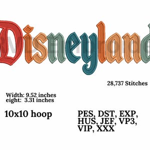 Disneyland Embroidery design, Digital design, instant download, digital product, Embroidery Design, Instant Download, 10x10 hoop