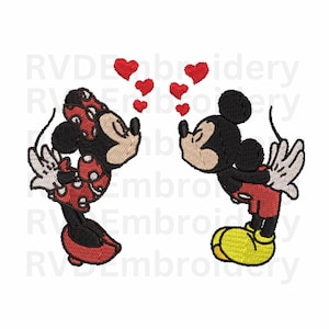Diseño de bordado a máquina instantáneo de Mickey y Minnie para el día de San Valentín, diseño digital, descarga instantánea, producto digital, descarga de bastidor 4x4