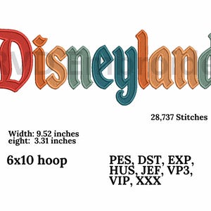 Disneyland Embroidery design, Digital design, instant download, digital product, Embroidery Design, Instant Download, 6x10 hoop