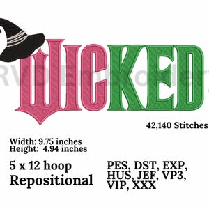 Wicked Applique Instant Machine Embroidery Design, Gift For Her, Instant Download