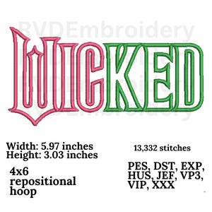 Wicked Applique Embroidery design, Digital design, instant download, digital product, Embroidery Design, Instant Download, 4x6 hoop