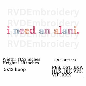 Necesito un diseño de bordado de alani, diseño digital, descarga instantánea, producto digital, diseño de bordado, regalo para ella, descarga instantánea