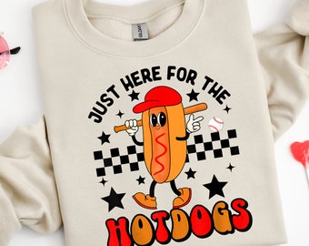 Just Here For The Hotdogs Shirt, Funny Baseball Shirt, Retro Baseball Shirt, Trendy Baseball Shirt, Retro Hotdog Baseball Shirt, Hotdogs Tee