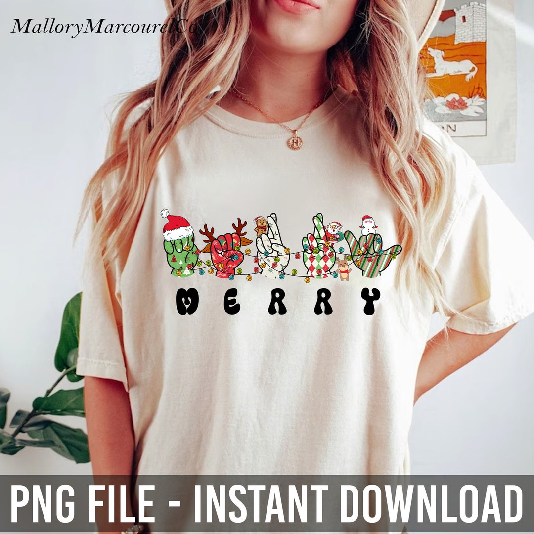 Merry Sign Language Christmas Png, Sign Language Santa Hat Christmas