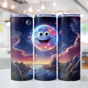 3D Smiling Moon in a Colorful and Sparkly Sky, 20oz skinny tumbler wrap, 3D Oasis Fantasy Landscape, Tumbler wrap for sublimation, PNG File