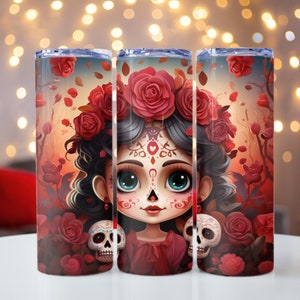 La Catrina Child, Day of the Dead Girl PNG, La Catrina Sublimation, 20oz skinny tumbler wrap, Tumbler wrap for sublimation, PNG File,300 Dpi