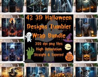 42 3D-Halloween-Designs, Tumbler Wrap Bundle, 20 Unzen dünner Tumbler Wrap, Halloween Sublimation, Tumbler Wrap für Sublimation, PNG-Datei
