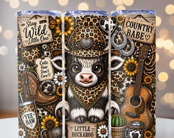 Country Western Highland Cow Tumbler Wrap, Western Leopard Print Cow png, 20oz skinny tumbler wrap, Tumbler wrap for sublimation, PNG File,
