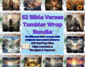 52 Bible Verses Tumbler Wrap Bundle, Bible Quotes, Faith, Jesus, 20oz skinny tumbler wrap, Tumbler wrap for sublimation, PNG File, Religious