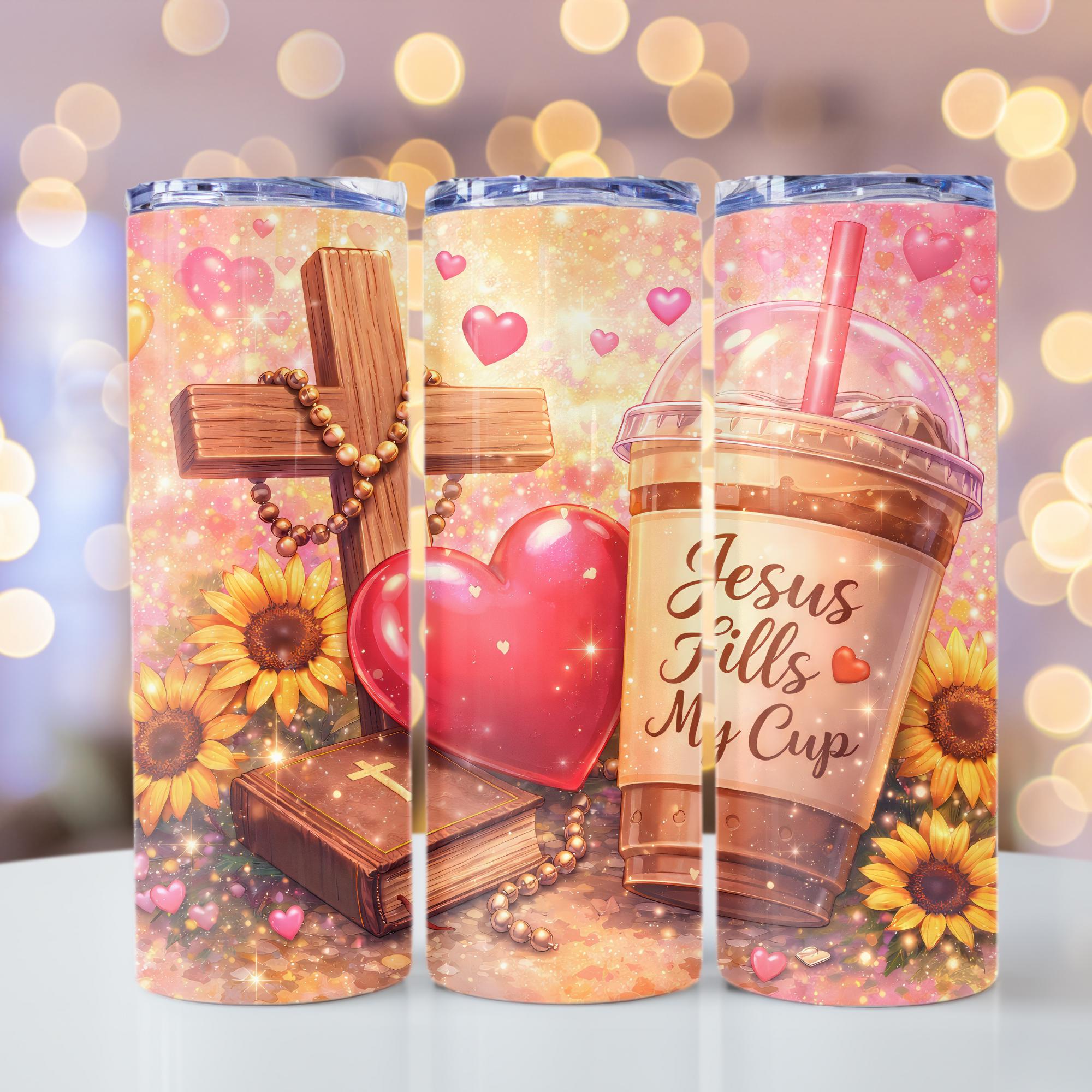 Jesus Fills My Cup PNG, Jesus Tumbler Wrap, Iced Coffee & Cross Png ...