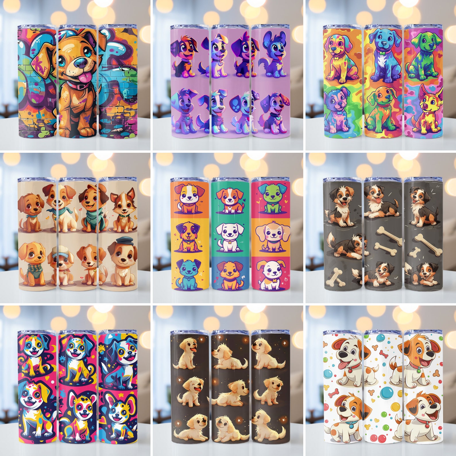 50 Cute Cartoon Dogs Designs Tumbler Wrap Bundle, 20oz Skinny Tumbler ...