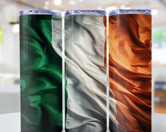 Sublimation de drapeau irlandais, drapeau irlandais ondulé réaliste, papier gobelet skinny 20 oz, drapeau de l&#39;Irlande PNG, papier gobelet pour sublimation, fichier PNG