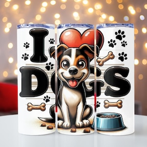 Dog Lovers Tumbler Wrap, Cute Cartoon Dog PNG, I Love Dogs Phrase, 20oz skinny tumbler wrap, Dog PNG, Tumbler wrap for sublimation, PNG File