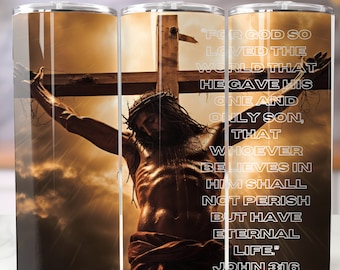 Jesus on the Cross, John 3:16 Bible Verse, 20oz skinny tumbler wrap, Jesus Sublimation, Tumbler wrap for sublimation, PNG File, Religious