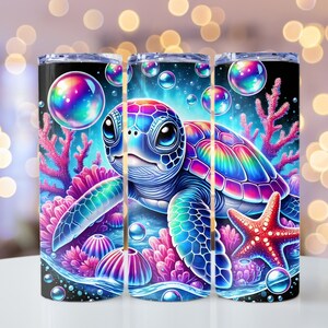 Rainbow Shell Sea Turtle PNG, Colorful Sea Turtle Tumbler Wrap, 20oz skinny tumbler wrap, Tumbler wrap for sublimation, PNG File, Turtle PNG